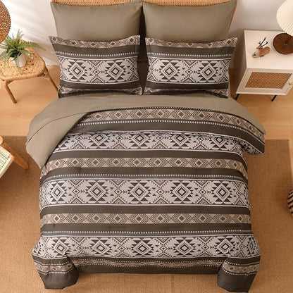 Anibedding Brown Comforter Set Queen 7 Pieces Boho Western Bedding Set for All Season, Aztec Bed in a Bag Queen Soft Microfiber Comforter Set with Sheets, Pillowcases & Shams