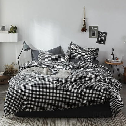 mixinni Black Gingham Comforter Set Full, Plaid Comforter Set 3 Pieces 1 Black Grid Comfoter with 2 Pillow Cases for All Seasons, Soft Fluffy Modern Grid Pattern Printed Bedding-Full Size
