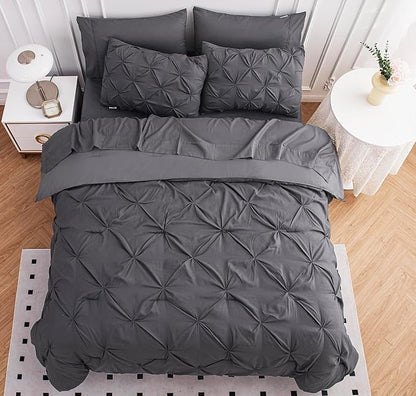 LANE LINEN Full Size Comforter - Set of 7 Piece - Elegant Pintuck Detailing - Complete Bed in a Bag Collection - Very-Soft Microfiber Bedding Set - Petfect Fit, Low Maintenance Bedding Solution – Grey | Soft microfiber, Even fit drape, Low maintenance,...