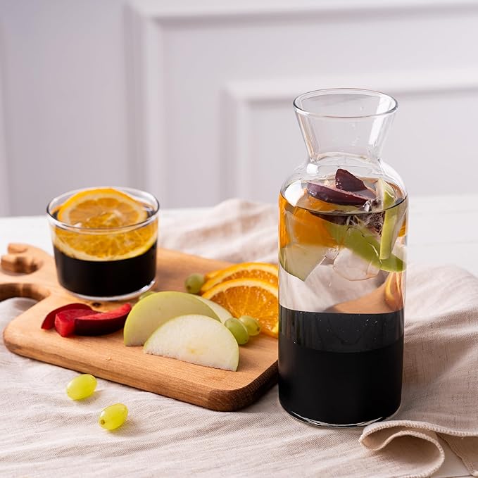 GARIZZE Bedside Water Carafe and Glass Set for Bedroom, Bedside Carafe and Glass Set, Mouthwash Decanter for Bathroom, Water Carafe with Glass Cup for Nightstand (24-oz/7-oz) (BLACK) Standard Package