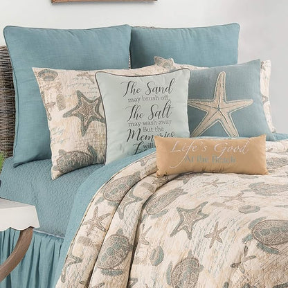 C&F Home "The Sand May Brush Off Cotton Blend Embroidered Accent Throw Pillow 18" x 18" Beach House Coastal Nautical Summer Starfish Home Living Room Sofa Couch Chair Bed Bedroom Beach House Decor