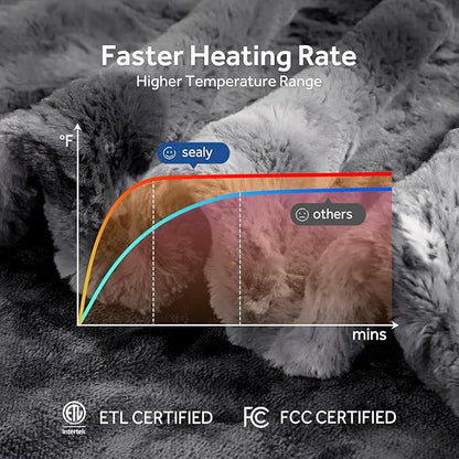 Sealy Electric Blanket Queen Size, Faux Fur & Flannel Heated Blanket with 10 Heat Setting & 1-12 Hour Auto Shut Off, Fast Heating Blanket, Machine Washable, Grey, 84 x 90 Inch