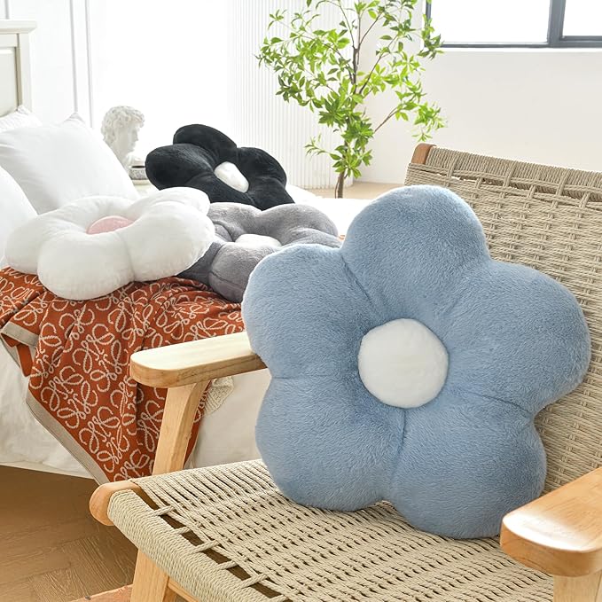 Flower Pillows, Soft Flower Shaped Pillow with Home Decorative for Couch Chair Bed,Flower Floor Throw Pillows for Adults Bedroom Living Room (White, 15 Inches)