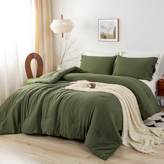 Softness California King Comforter Set - Cozy Polycotton Fabric - Comfy Down Alternative Comforter Cal King and 2 Pillowcase - Lightweight but Warm Bed Blanket All Season - Dark Olive Green