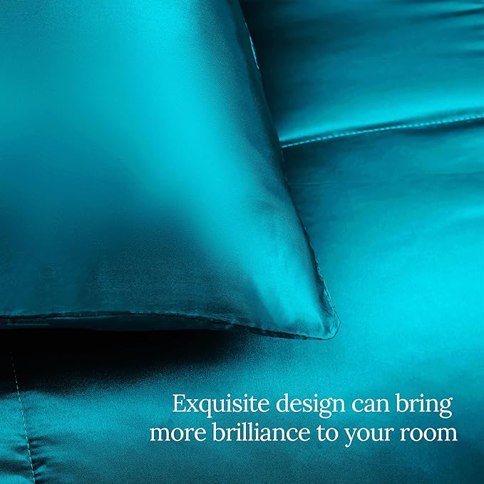 Whale Flotilla 2-Piece Reversible Silky Soft Twin Size Comforter Bedding Set, Luxurious Satin Comforters with Satin Pillowcase, Lightweight Duvet for All Seasons, Turquoise