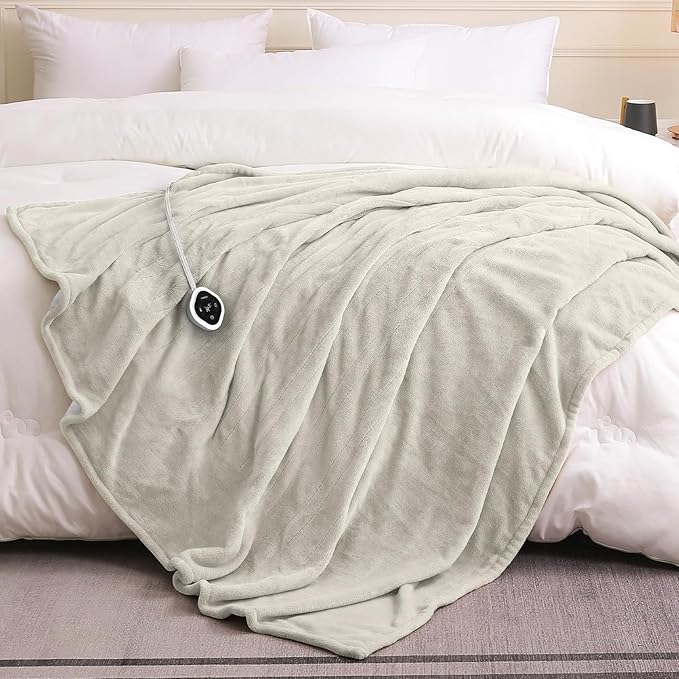 HOMLYNS LuxeHeat Heated Blanket Electric Blanket Full Size, Soft Flannel Sherpa Heating Blanket with 10 Heat Settings, 1-10 hrs Timer Auto Shut Off (72x84 inches, Cream)