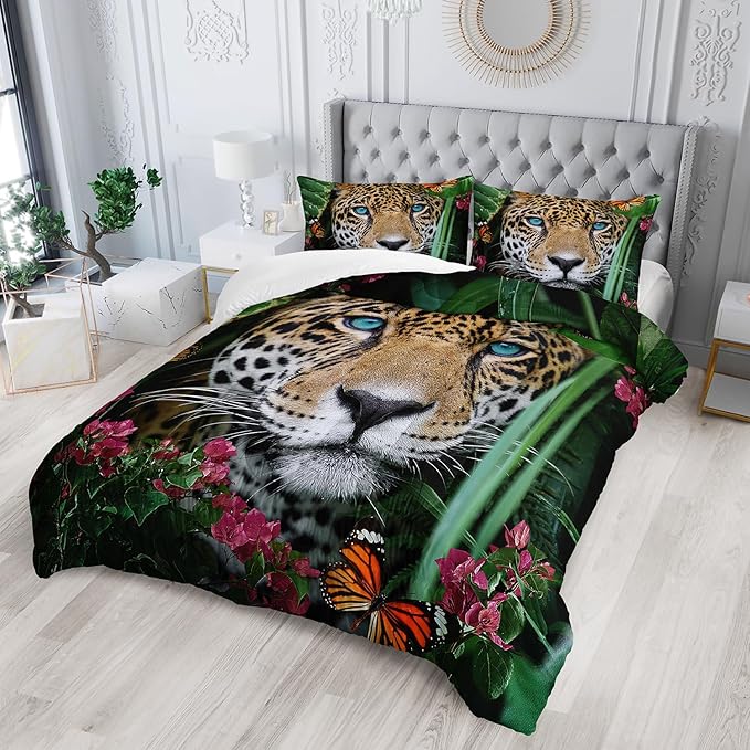 Cheetah Print Comforter Set - Leopard Comforter & 2 Pillowcases - Full Size, Wild Animal Print for Kids, Teens & Adults - Soft Microfiber All Season