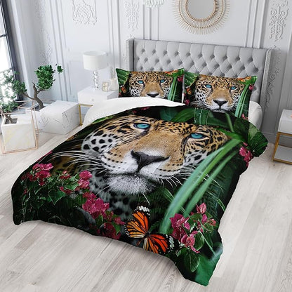Cheetah Print Comforter Set - Leopard Comforter & 2 Pillowcases - Full Size, Wild Animal Print for Kids, Teens & Adults - Soft Microfiber All Season