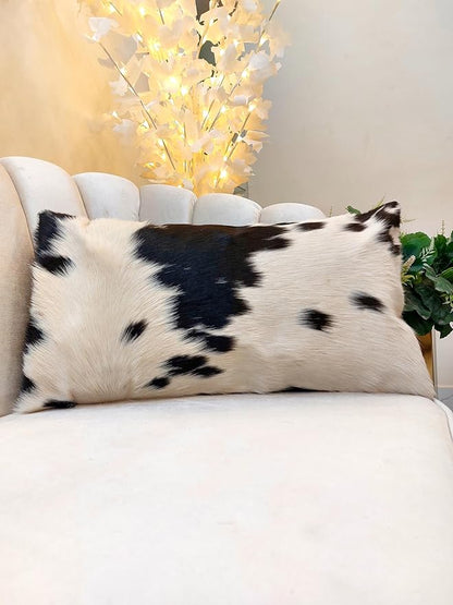 NGF Genuine Cowhide Lumber Pillows Cushion Cover - Leather Hair on 12' x 22' Throw Pillow - Handmade Leather Cushion Case with Hidden Zipper for The Living Room (Black & White, 12" x 22" Inches)
