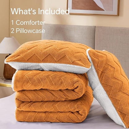 BEDELITE Fluffy Twin Comforter Set - Super Soft Sherpa Burnt Orange Comforter for Twin Size Bed, Luxury Warm Bedding Set for Winter, Fuzzy Bed Set 2 Piece (1 Comforter, 1 Pillowcase)