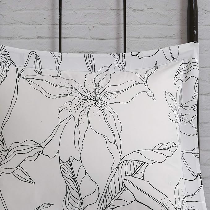 Madison Park Essentials Cozy Bed In A Bag Comforter with Complete Cotton Sheet Set - Trendy Floral Design All Season Cover, Decorative Pillow, Full(78"x86"), White/Charcoal 9 Piece