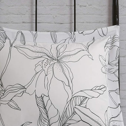 Madison Park Essentials Cozy Bed In A Bag Comforter with Complete Cotton Sheet Set - Trendy Floral Design All Season Cover, Decorative Pillow, Full(78"x86"), White/Charcoal 9 Piece
