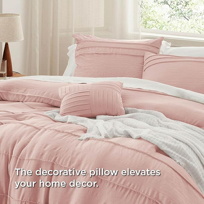 Bedsure Light Pink Twin XL Comforter Set - 3 Pieces Pinch Pleat Bed Set, Down Alternative Bedding Sets for All Season, 1 Comforter, 1 Pillowcase, 1 Decorative Pillow