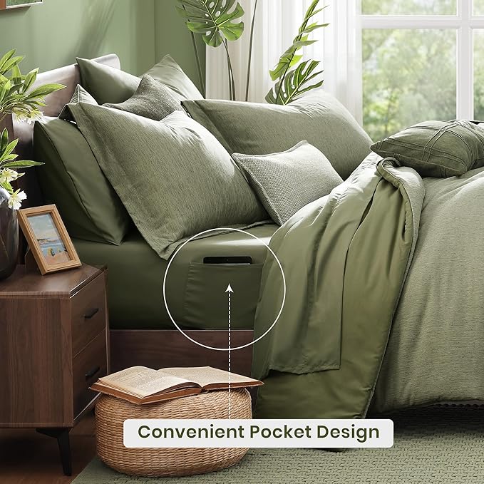 Monbix Twin XL Comforter Set Sage Green, Cationic Dyeing Bedding Set Reversible 5 Pieces, All Season Bed in a Bag with Comforter, Sheets, Pillowcase & Sham