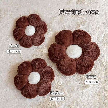 Brown Flower Pillow Cute Decorative Flower Throw Pillow with Faux Rabbit Fur 19.6" Soft Daisy Plush Floor Cushion Aesthetic Room Decor for Bed Sofa Couch
