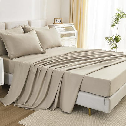 Litanika Comforters Queen Size Set Oatmeal - 7 Pieces Bed in a Bag Queen Bedding Comforter Sets, Plain Lightweight Bed Set with Comforter, Sheets, Pillowcases & Shams
