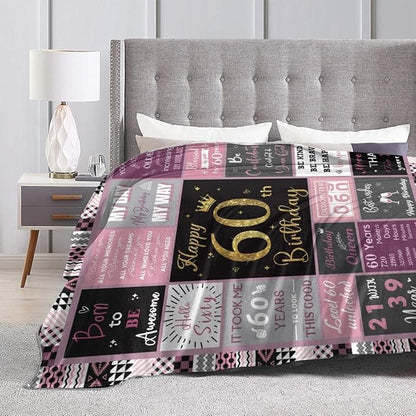 60 Birthday Gifts for Women, 60th Birthday Blanket with Gift Box for Women, Gifts for A 60th Birthday, Happy 60th Birthday Decorations Gift Ideas for Her, 60th Birthday Gifts Throw Blanket 60"x50"