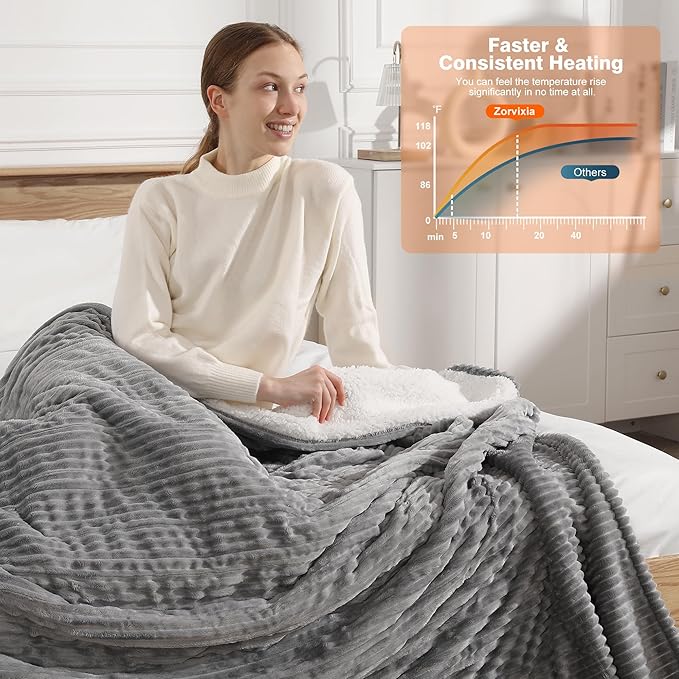 Electric Blanket Queen Heated Blanket Queen Size 84"x90" Dual Control Electric Blanket, 5 Heat Settings & 10 Hour Auto Off with FCC/ETL Certified, Overheat Protection & Machine Washable, Light Grey