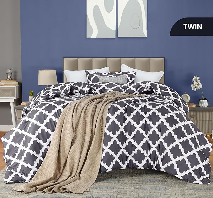 Twin Comforter Set 2 Piece Grey by Utopia Bedding, Printed Comforters Twin Size, Bedding Comforters Sets, Down Alternative Soft Bed Set, 1 Comforter (64 x 88 inches) 1 Pillow Shams (20 x 26 inches)
