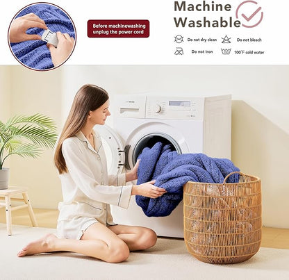 Heated Electric Blanket Queen Size - 84"x90" Heating Blanket with 10 Heating Levels & 5 Time Settings Over-Heat Protection, Winter Warmer for Adults with ETL Certification（Navy Blue）