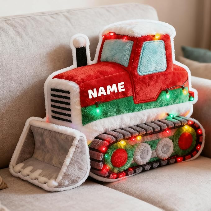 Custom Bulldozer Shaped Pillow Personalized Double-Sided Printed Cute Pillow Customized Christmas Party Commemorative Gift Sofa Decorative for Boys and Girls 8-32in