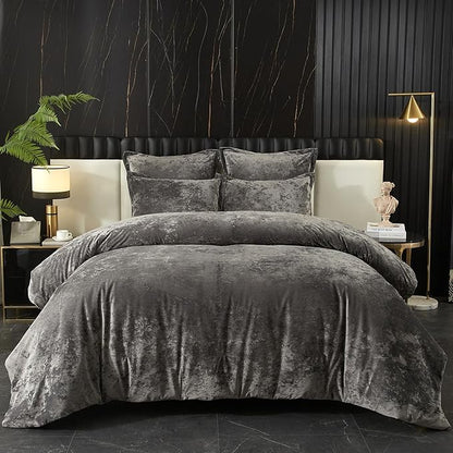 Ivellow Crushed Velvet Comforter Set Queen, Lightweight Comforter Set, 5pcs Ultra Soft Breathable Grey Comforter Set, Luxury Cozy Flannel Comforter Queen Size (1 Comforter,2 Pillow Shams, 2 Euro Shams