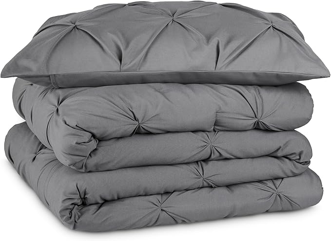 Bare Home Pintuck Pinch Pleat Comforter Set - Down Alternative - Soft, Premium 1800 Series - Bedding for All Seasons, 2 Pieces, 1 Comforter (92”x 66”) and 1 Pillow Sham (Twin/TwinXL, Grey)