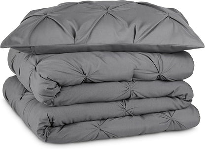 Bare Home Pintuck Pinch Pleat Comforter Set - Down Alternative - Soft, Premium 1800 Series - Bedding for All Seasons, 2 Pieces, 1 Comforter (92”x 66”) and 1 Pillow Sham (Twin/TwinXL, Grey)