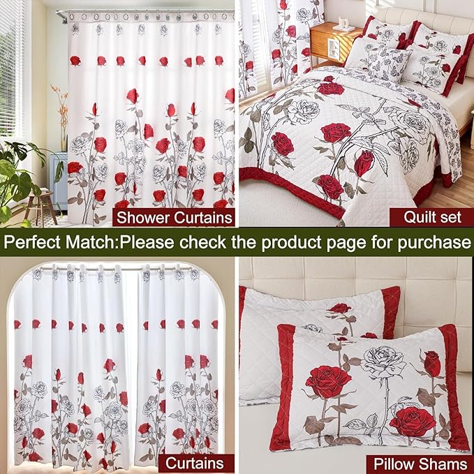 EVENHUG King Comforter Set 7 Pieces Lightweight Soft King Size Comforters for All Season Red Rose Floral Bedding Sets Bed in a Bag with Flat Sheet and Fitted Sheet Pillowcases (104"x90")