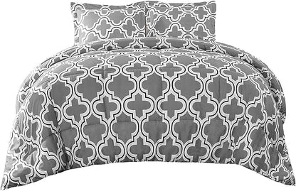 Superior Trellis Comforter Set with Pillow Shams, Luxurious & Soft Microfiber with Down Alternative Fill, Contemporary Geometric Trellis Design - King/California King Bedding Set, Grey