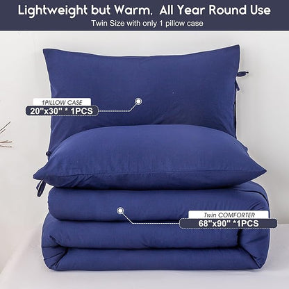 Softness Comforter Set for Boys Girl Teen Children Dorm, Comfy Cozy Polycotton Fabric, 1 Down Alternative Blanket Comforter & 1 Pillowcase, Lightweight All Season Use, Navy Blue Twin/Twin XL