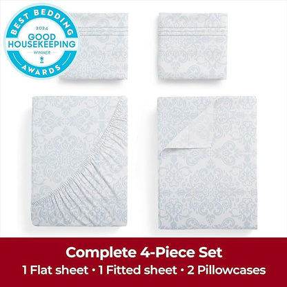 Mellanni Extra Deep King Sheets - 4 PC Iconic Collection Bedding - Hotel Luxury, Ultra Soft, Cooling Bed Sheets - Wrinkle, Fade, Stain Resistant (King, Laced Sky Blue)