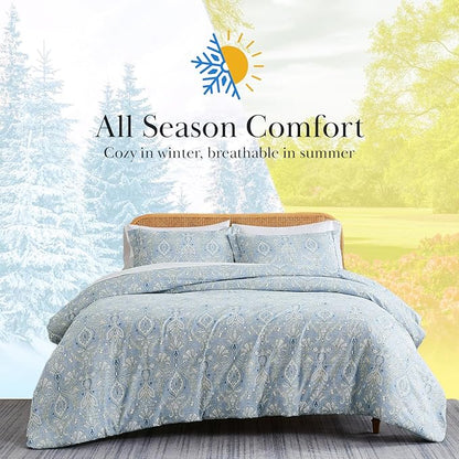 Southshore Fine Living, Inc. 3-Piece Premium Bedding California King Comforter Set, All Season Down Alternative, Oversized Bedspread with 2 Pillow Shams, California/King Bedding, Paisley Blue