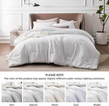 Bedsure California King Comforter Set - Grayish White Soft Bedding for All Seasons, Cationic Dyed Bed Set, 3 Pieces, 1 California King Size Comforter (104"x96") and 2 Pillow Shams (20"x36"+2")