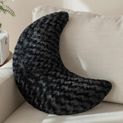 Moon Pillow, Decorative Throw Pillow with Soft Plush for Couch Bed, Cozy Moon Decorative Pillows for Bedroom Living Room, Home Décor Comfort Gift (Black, 14.9 Inches)