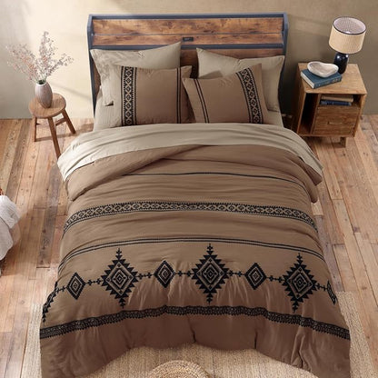 MaiRêve Embroidery Comforter Set, Boho Farmhouse Western Bedding Set, All Season Bed in A Bag Comforter Set with Sheets, Pillowcases & Shams, Brown King 7 Pieces