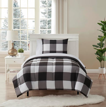 Twin XL Comforter Set with Sheets - 5-Piece Bedding Collection - 1 Comforter, 1 Fitted Sheet, 1 Flat, 2 Pillowcases - Deep Pocket - Soft & Premium Quality - All Seasons, Buffalo Plaid Black/White