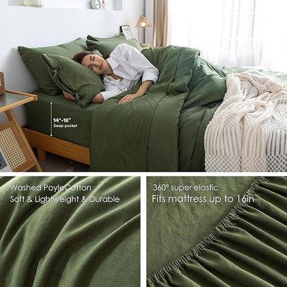 COTTEBED Ultra-Soft TWIN XL Comforter Set with Sheets - 5 Piece Bed in a Bag Blanket Comforter Fitted Sheet Set, Lightweight Boho Polycotton for Teen Boy Girls College Dorm All Season Dark Olive Green