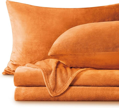 BEDELITE Flannel Sheets Twin Size Burnt Orange - Super Soft Fall Fleece Sheets Set Fluffy Extra Plush, 3 Piece(Include Fitted Sheet, Flat Sheet, 1 Pillowcase)