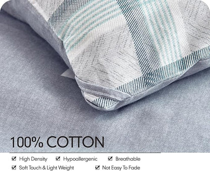 SLEEPBELLA Comforter Queen Size, 600 Thread Count Cotton Reversible Grey Buffalo Pattern Grey Plaid Comforter Sets,Down Alternative Bedding Set 3Pcs (Queen, Grey Plaid)