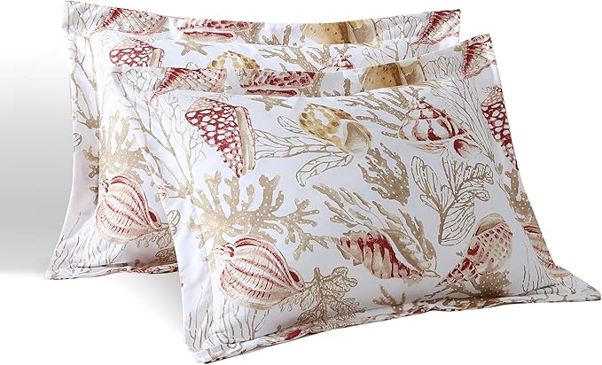 Caribbean Joe Full/Queen 3-Piece Comforter Set, Tropical Coastal Beach Design Bedding, Shells at Sunrise