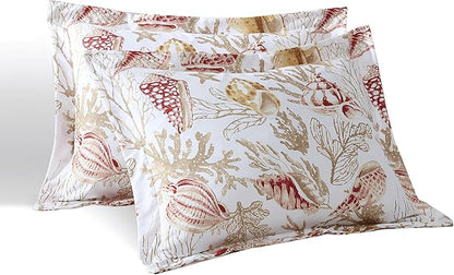 Caribbean Joe Full/Queen 3-Piece Comforter Set, Tropical Coastal Beach Design Bedding, Shells at Sunrise