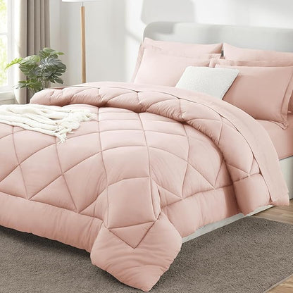 CozyLux King Size Comforter Set Blush Pink - 7 Pieces Bed in a Bag King, Luxury Soft Bed Set for All Seasons, Bedding Set with Down Alternative Comforter, Sheets, Pillowcases & Shams