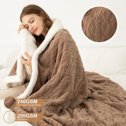 Electric Blanket Twin Size 62"X84" Brown - Soft Thick Warm Sherpa Heated Blanket for Winter with 5 Fast Heating Levels & 10hrs Auto Off for Women, Washable & ETL Certified for Office Couch