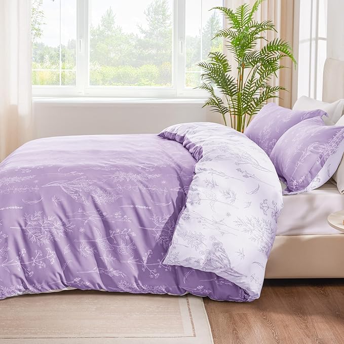 Love's cabin Lavender Twin Comforter Set - Twin XL Size Comforter Set Dorm Bedding, 2 Pieces Cute Floral Bedding, Soft Reversible Flowers Comforter, 1 Comforter & 1 Pillow Sham