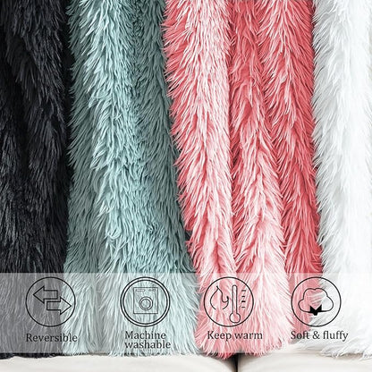JONIYEAR Extra Large Decorative Fluffy Faux Fur Blanket Full Size 71" x 80", Soft Luxury Lightweight Furry Blankets, Accent Cozy Shaggy Plush Fuzzy Blankets for Bed, Thick Warm Winter Blanket, Pink