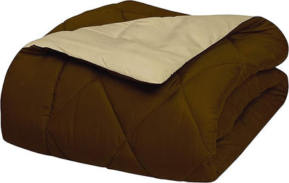 Elegant Comfort Goose Down Alternative-Diamond-Stitched-Quilted 3-Piece Reversible Comforter Set/Duvet Insert Ultra Soft Bedding-Medium Warmth for All Seasons, Full/Queen, Chocolate Brown/Cream