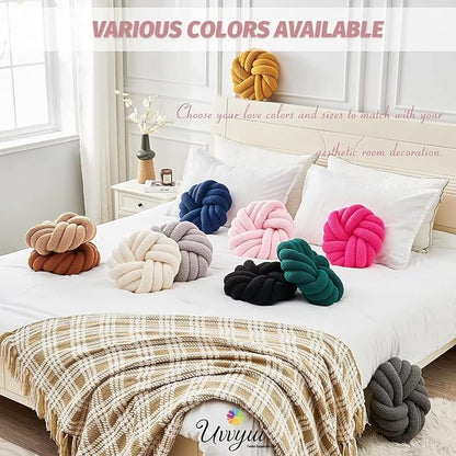 Uvvyui Knot Pillows, 14 Inch Decorative Throw Pillows Round Pillows Cushion, Soft Handmade Knotted Ball Pillow Plush Cushion Home Decor for Bed Couch Living Room (Pink, 14 Inch)
