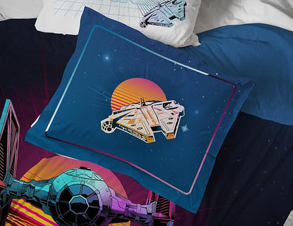 Jay Franco Kids Comforter Set Includes Sheets and Pillow Covers - Soft and Cozy Bed Set for Stylish Room Decor, Blue - Star Wars 02, 5 Piece Twin Size Bedding