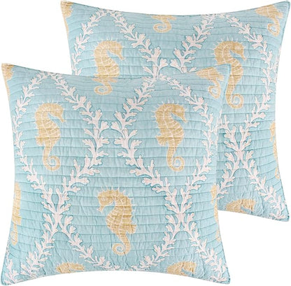 Levtex Home - Kailua Euro Sham - Seahorses - Blue Taupe and Cream - Euro Sham (26x26in.), No Insert - Cotton